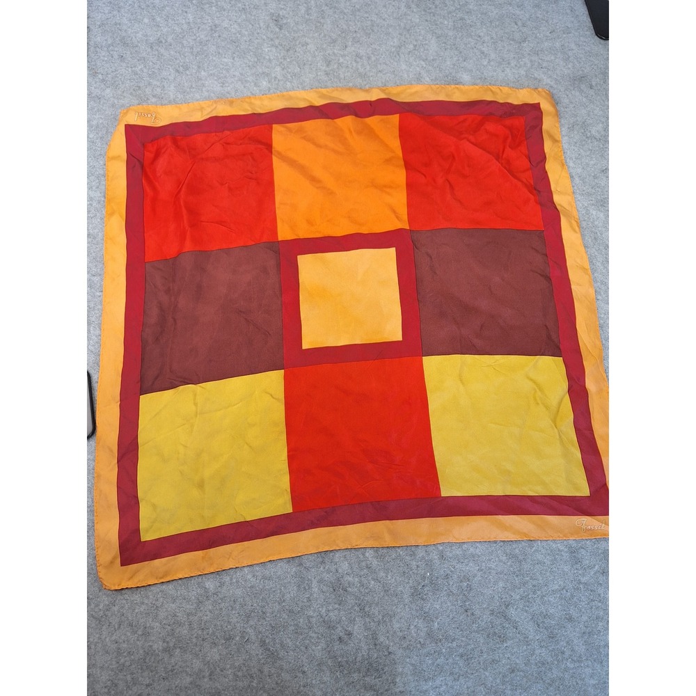 Vintage Fossil Square Scarf Color Block Geometric Retro Accessory 21in
